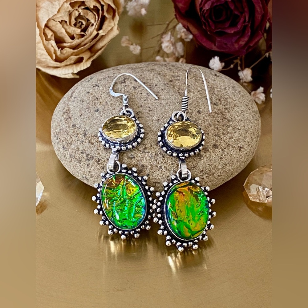 Tripet Fire Opal And Citrine Earring - Picture 2 of 8